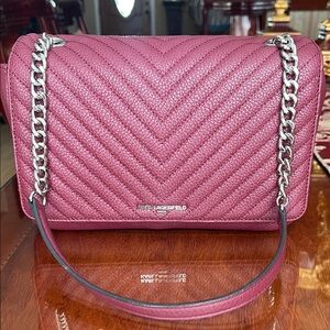 NWOT Karl Lagerfeld Raspberry Quilted Chevron Shoulder Bag silver chain strap